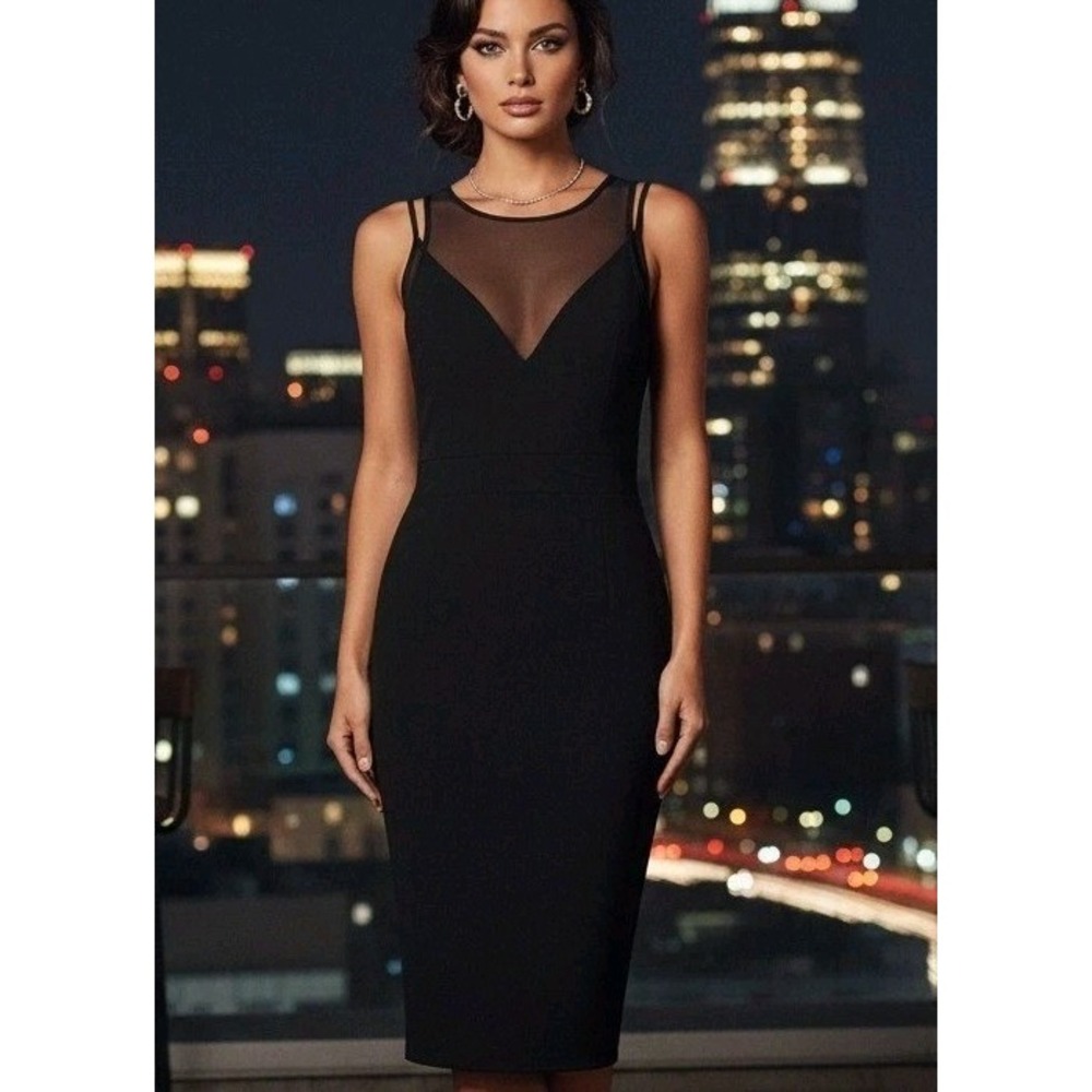 Y2K XOXO Midi Dress Women's XL Mesh Trim Tank Goth Stretch Black Party MOB NWT‎